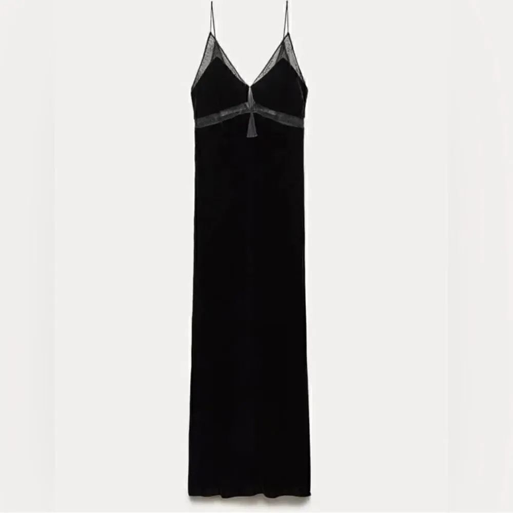 NWOT Zara Black Velvet Lace Maxi Dress